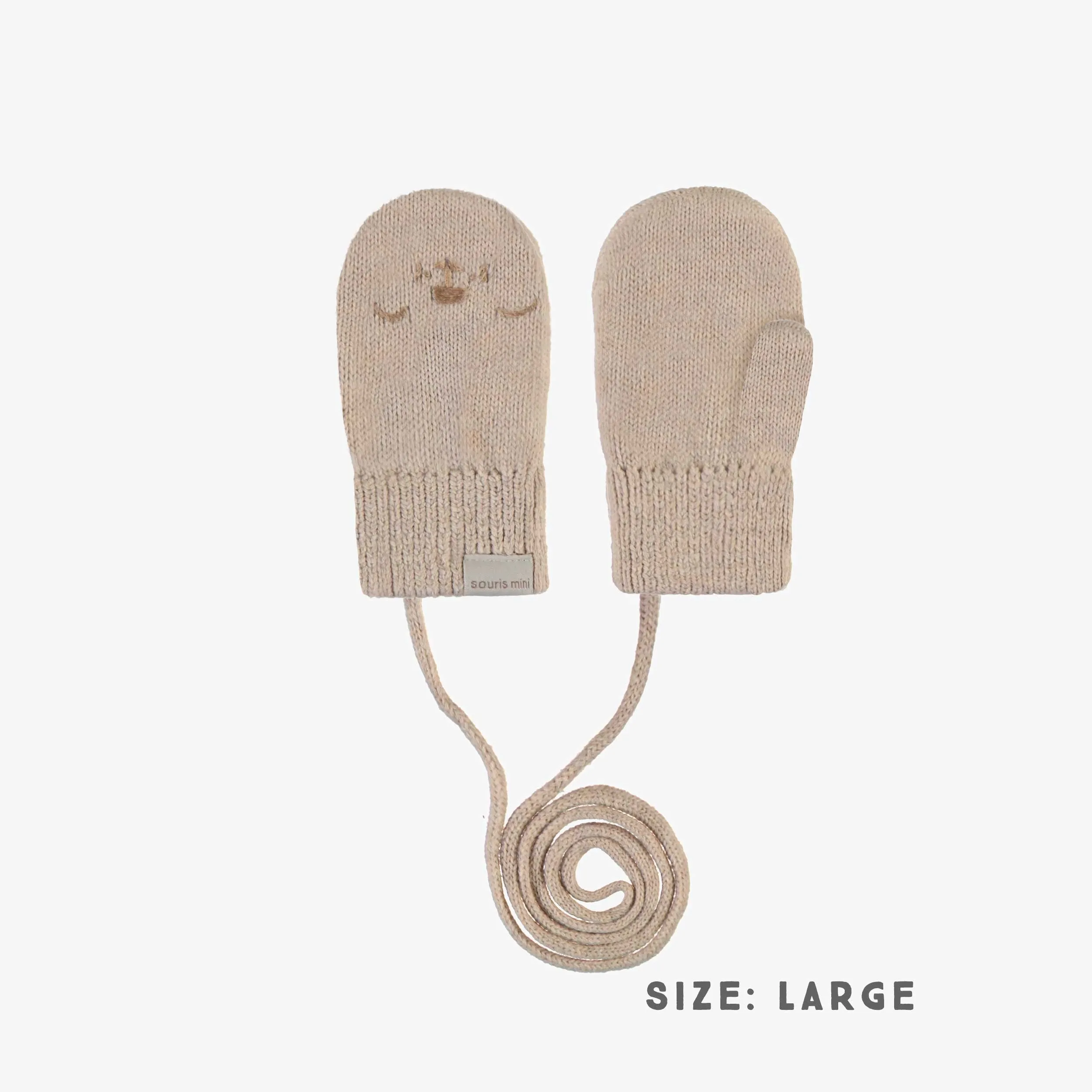 Mitaines crème avec cordon en tricot, bébé || Cream knitted mittens with a drawstring, baby