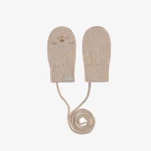 Mitaines crème avec cordon en tricot, bébé || Cream knitted mittens with a drawstring, baby