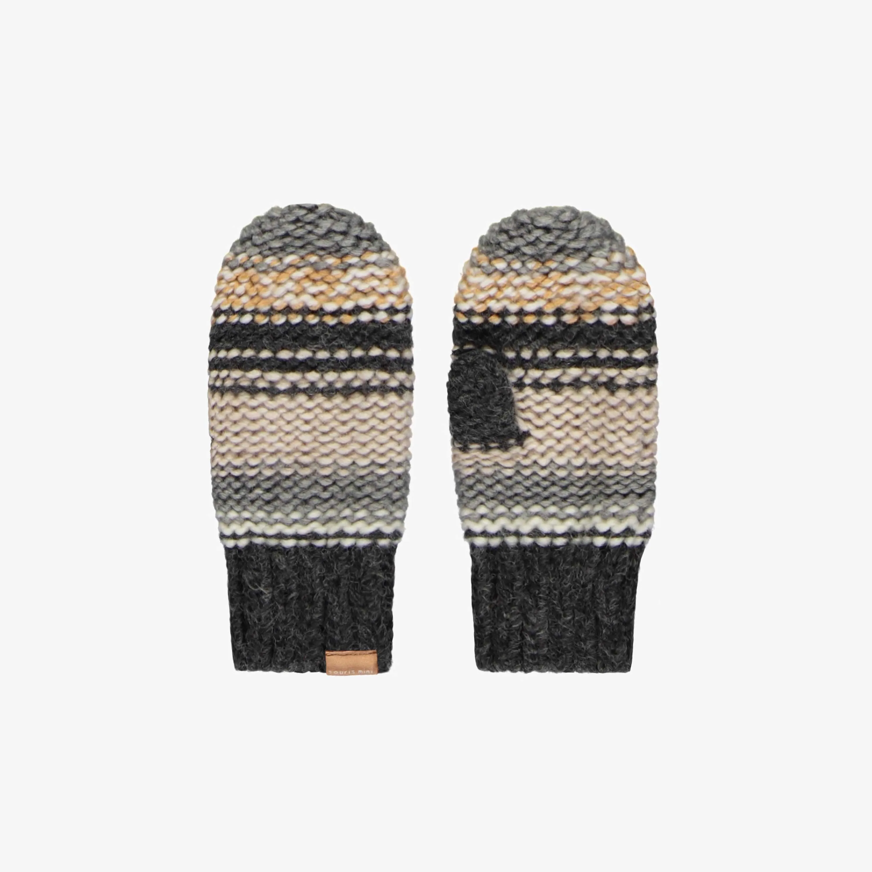 Mitaines noires et grises en maille avec dégradé de couleur, enfant || Black and gray knitted mittens with color gradient, child