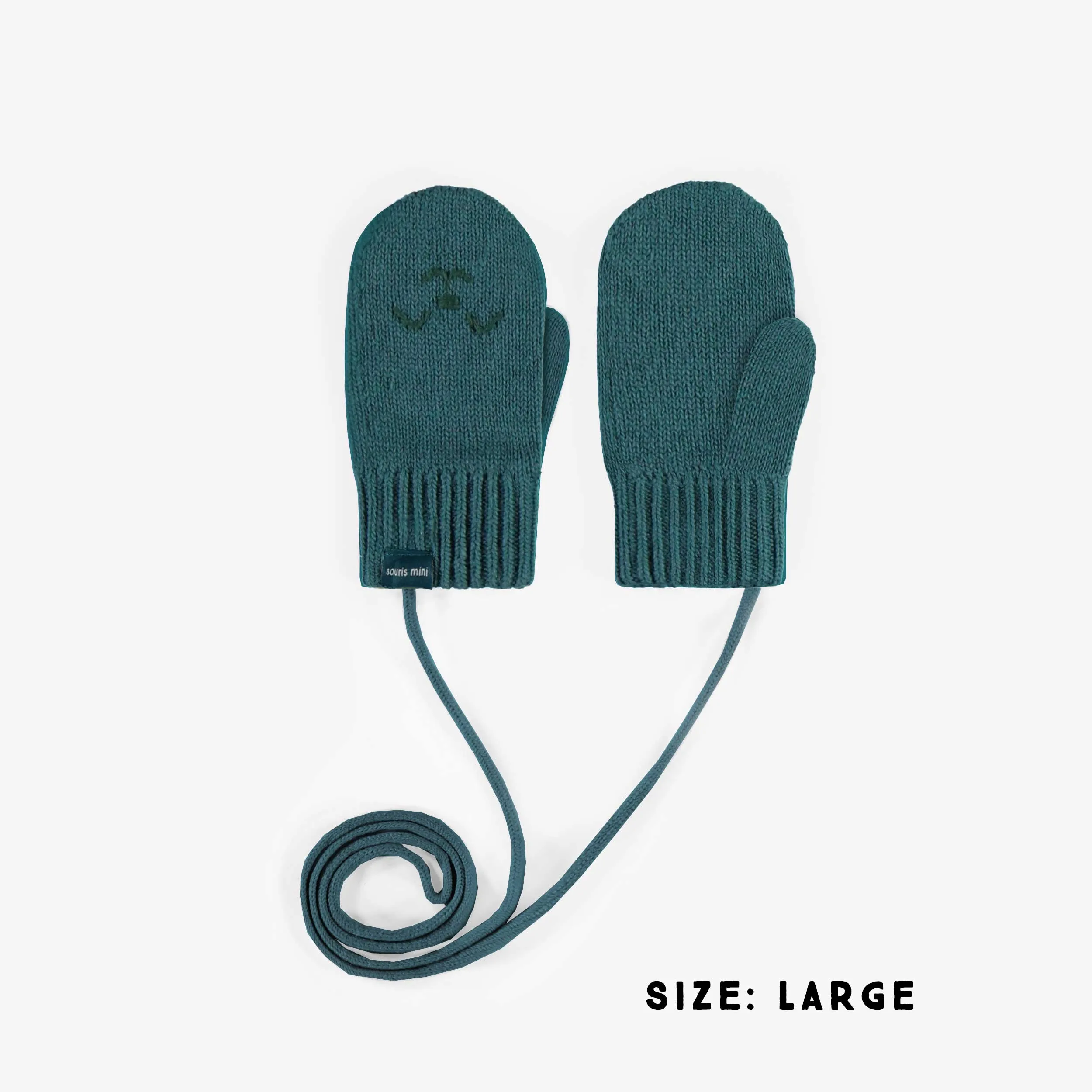 Mitaines turquoises avec cordon en maille, bébé || Turquoise mittens with a cord in knit, baby