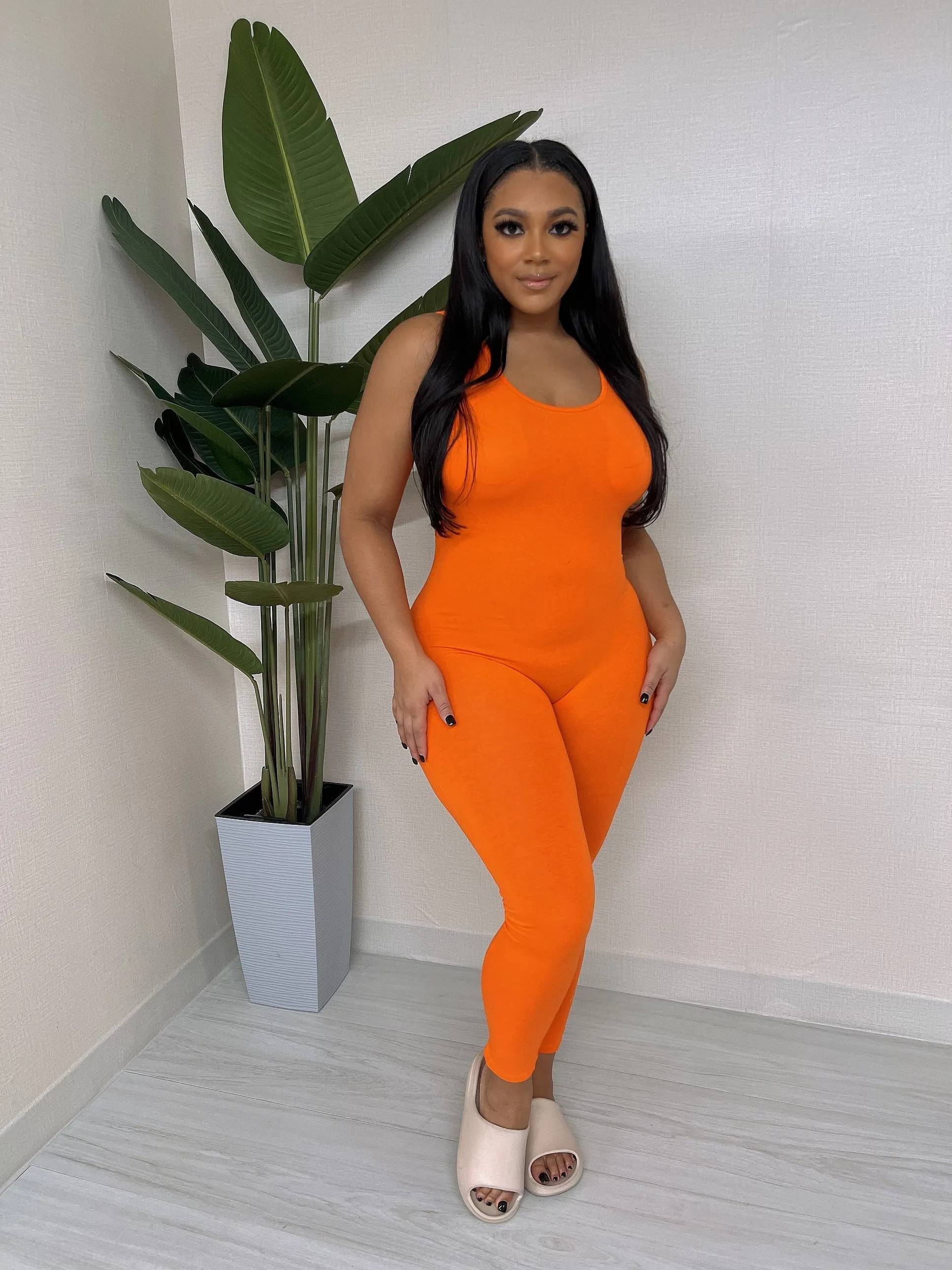 MJ222H-PLAIN TANK JUMPSUIT