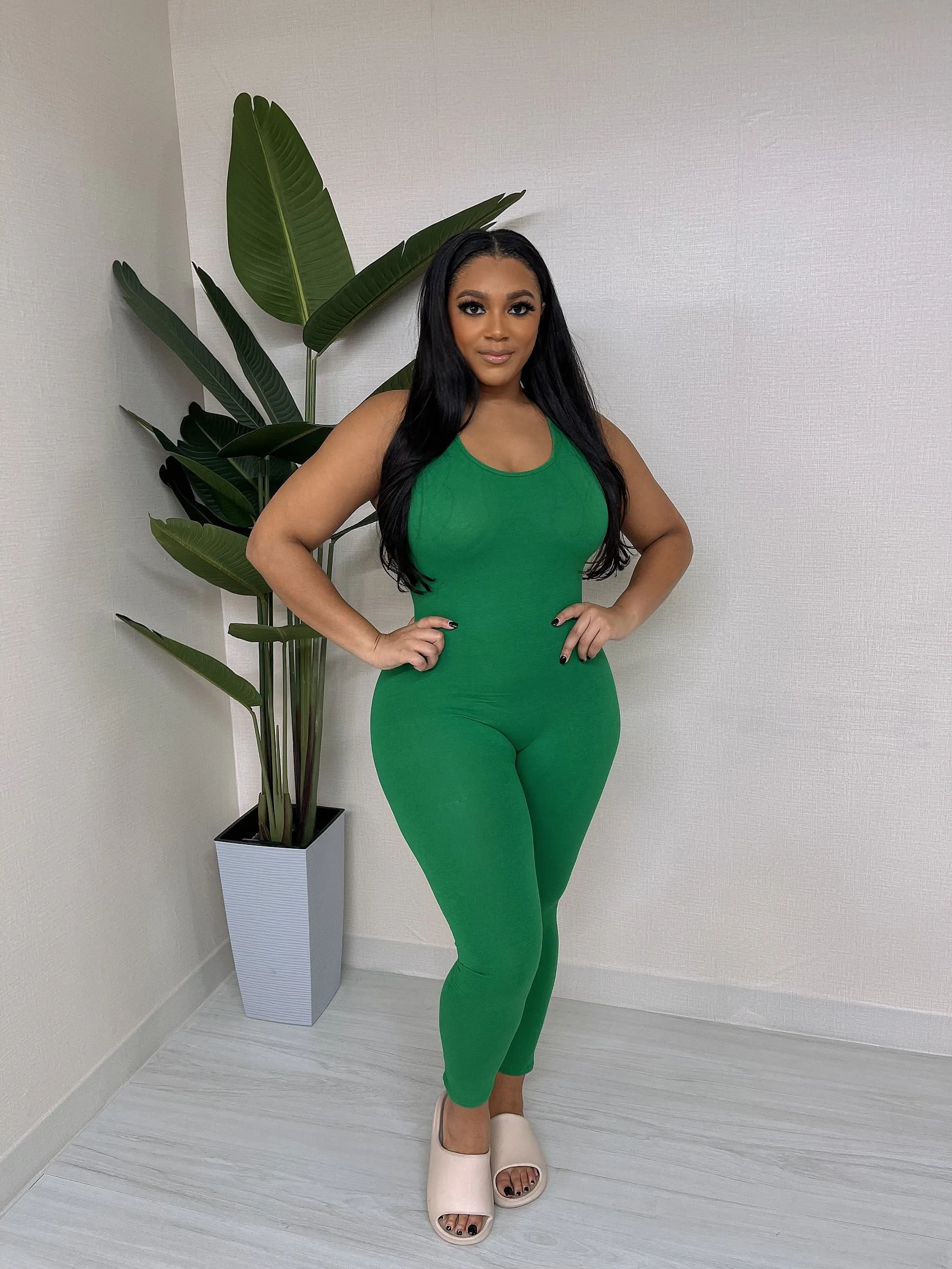 MJ222H-PLAIN TANK JUMPSUIT