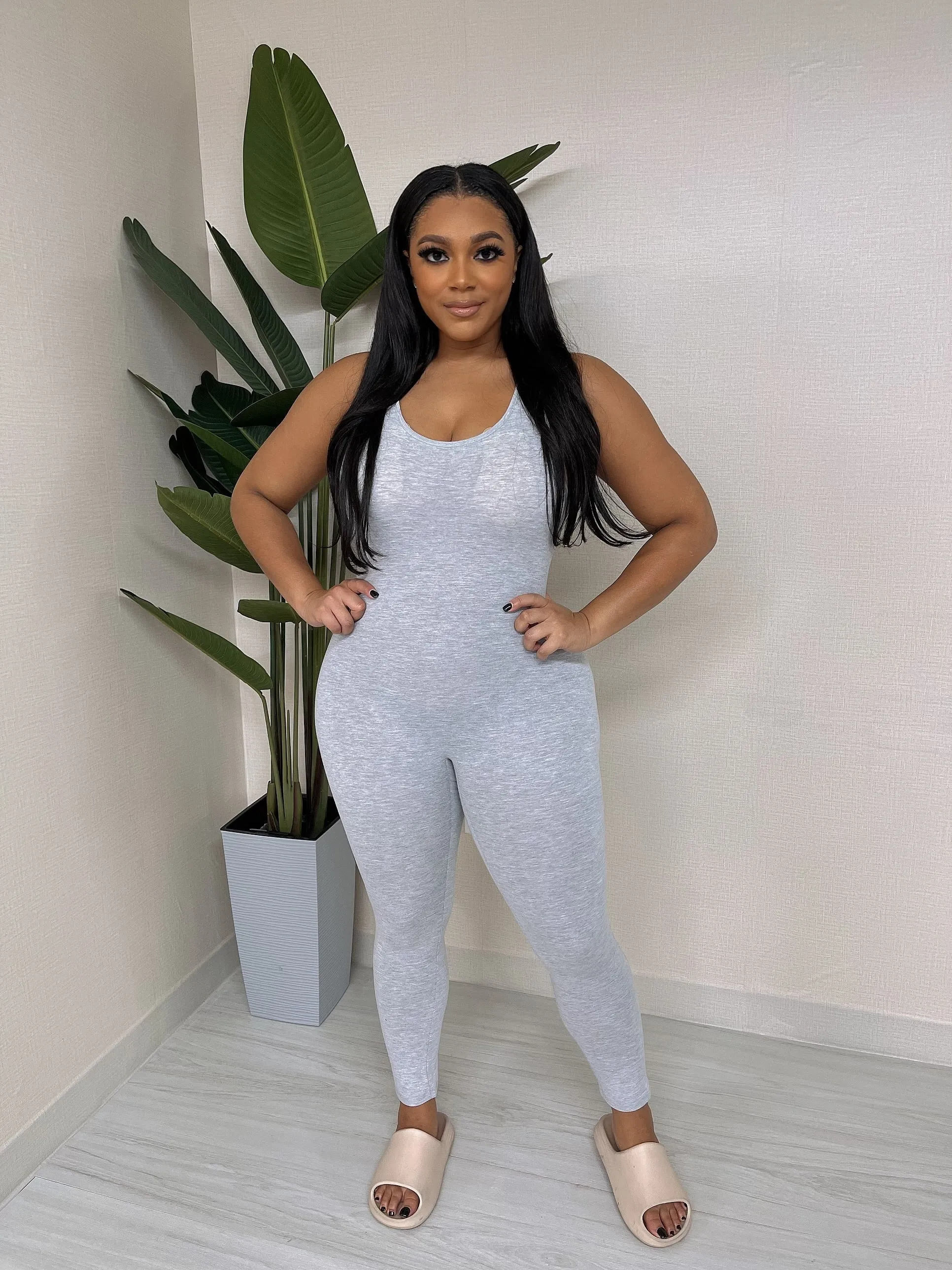 MJ222H-PLAIN TANK JUMPSUIT