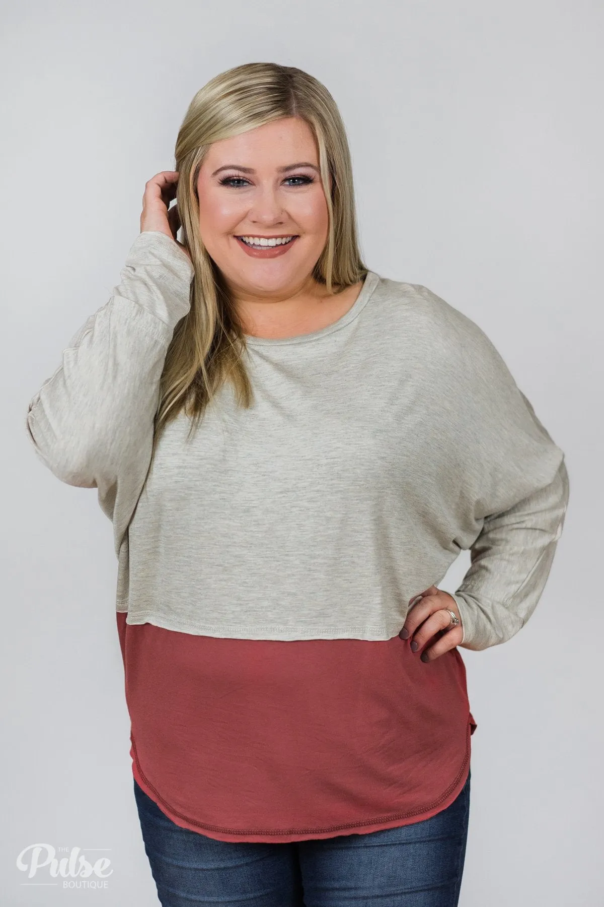 More Than Enough Dolman Color Block Top- Cream & Marsala