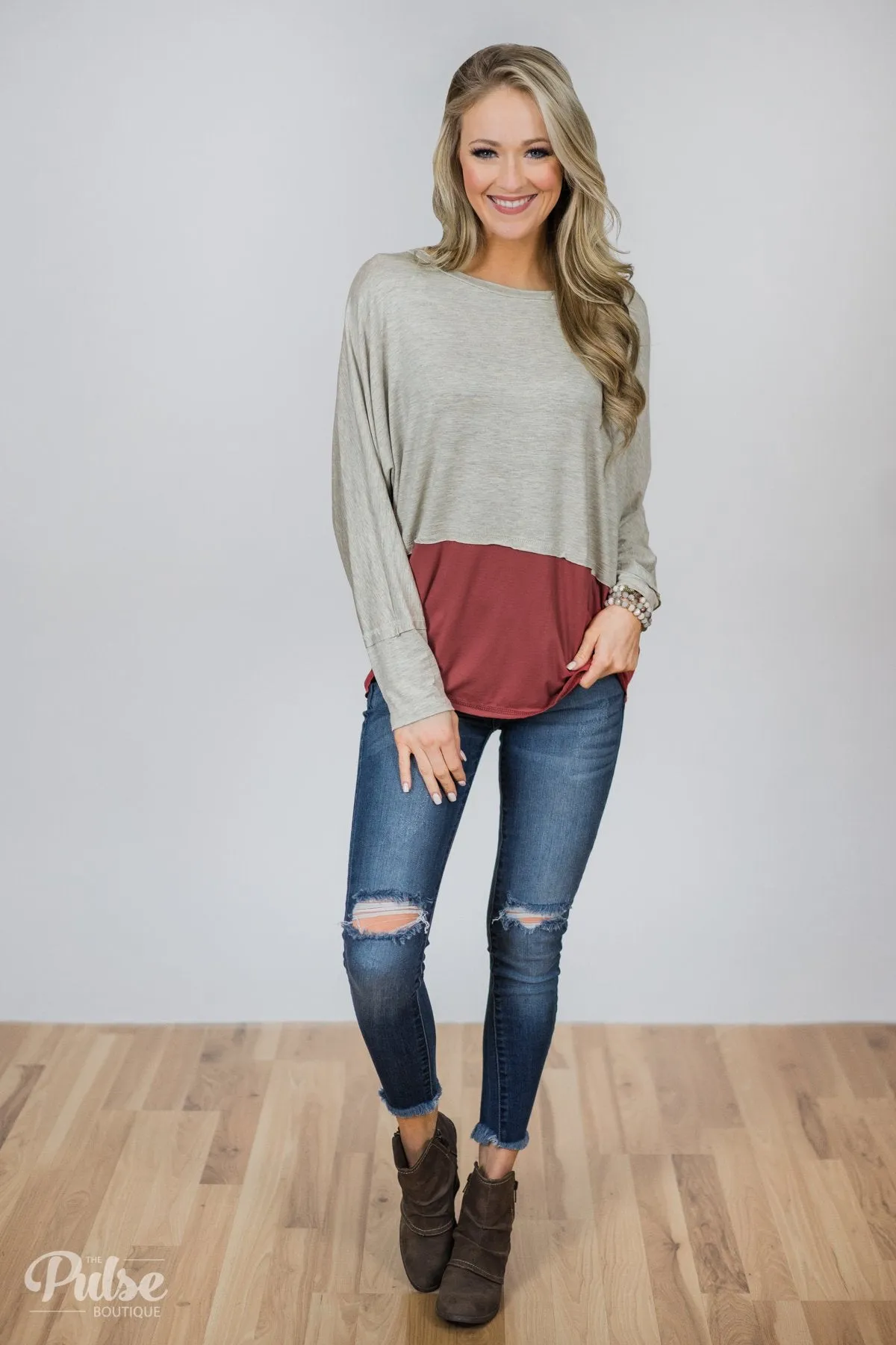 More Than Enough Dolman Color Block Top- Cream & Marsala