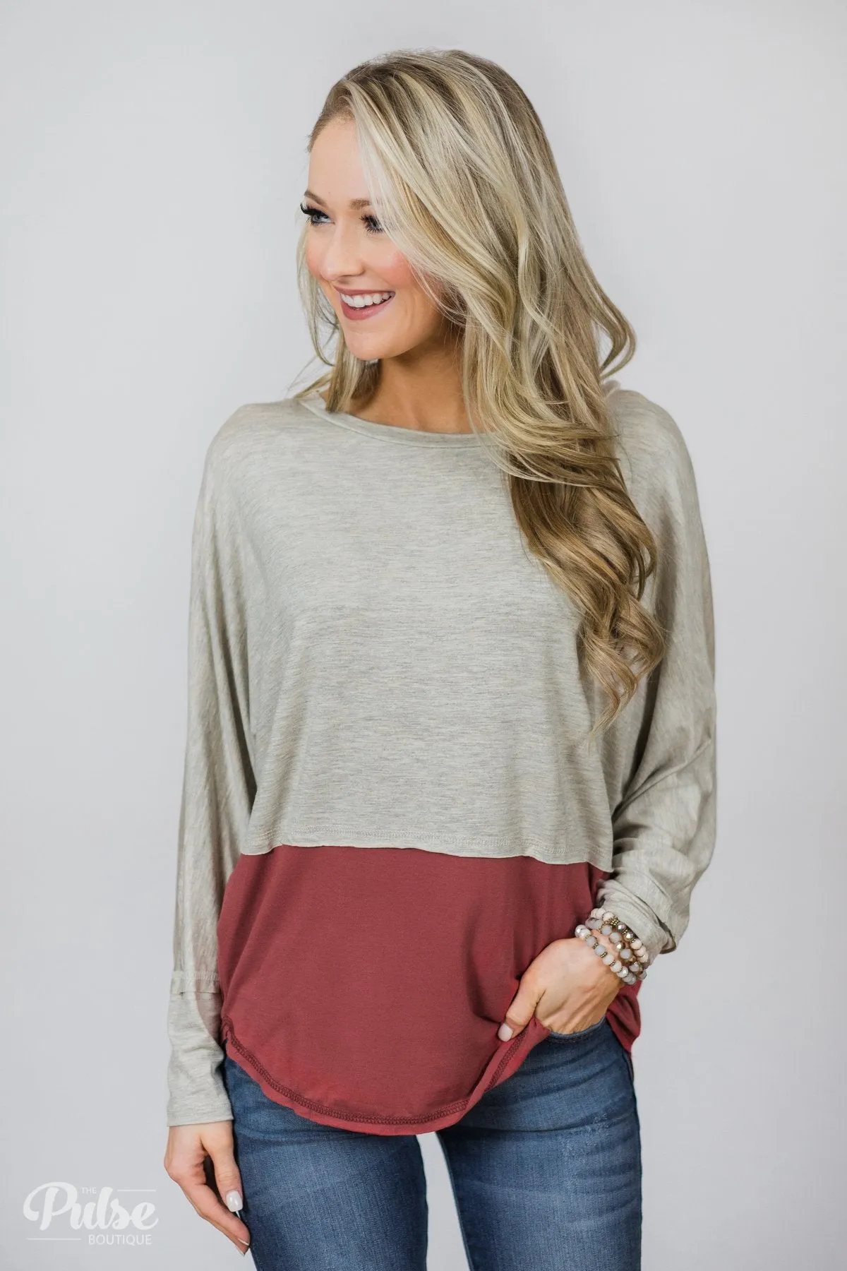 More Than Enough Dolman Color Block Top- Cream & Marsala