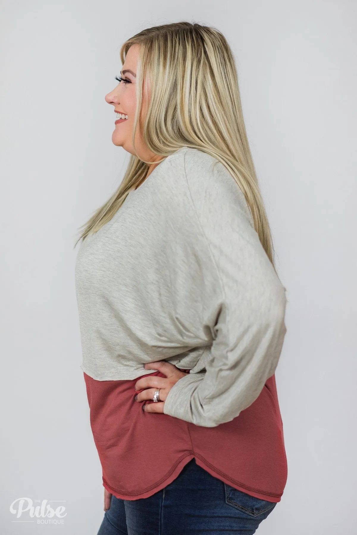 More Than Enough Dolman Color Block Top- Cream & Marsala