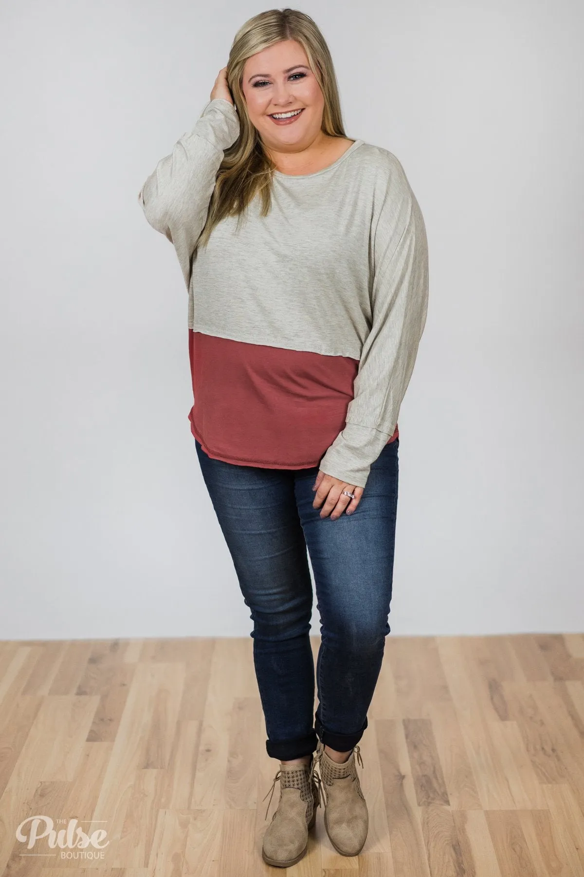 More Than Enough Dolman Color Block Top- Cream & Marsala