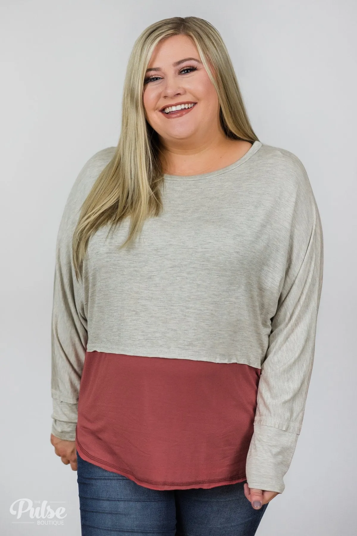More Than Enough Dolman Color Block Top- Cream & Marsala