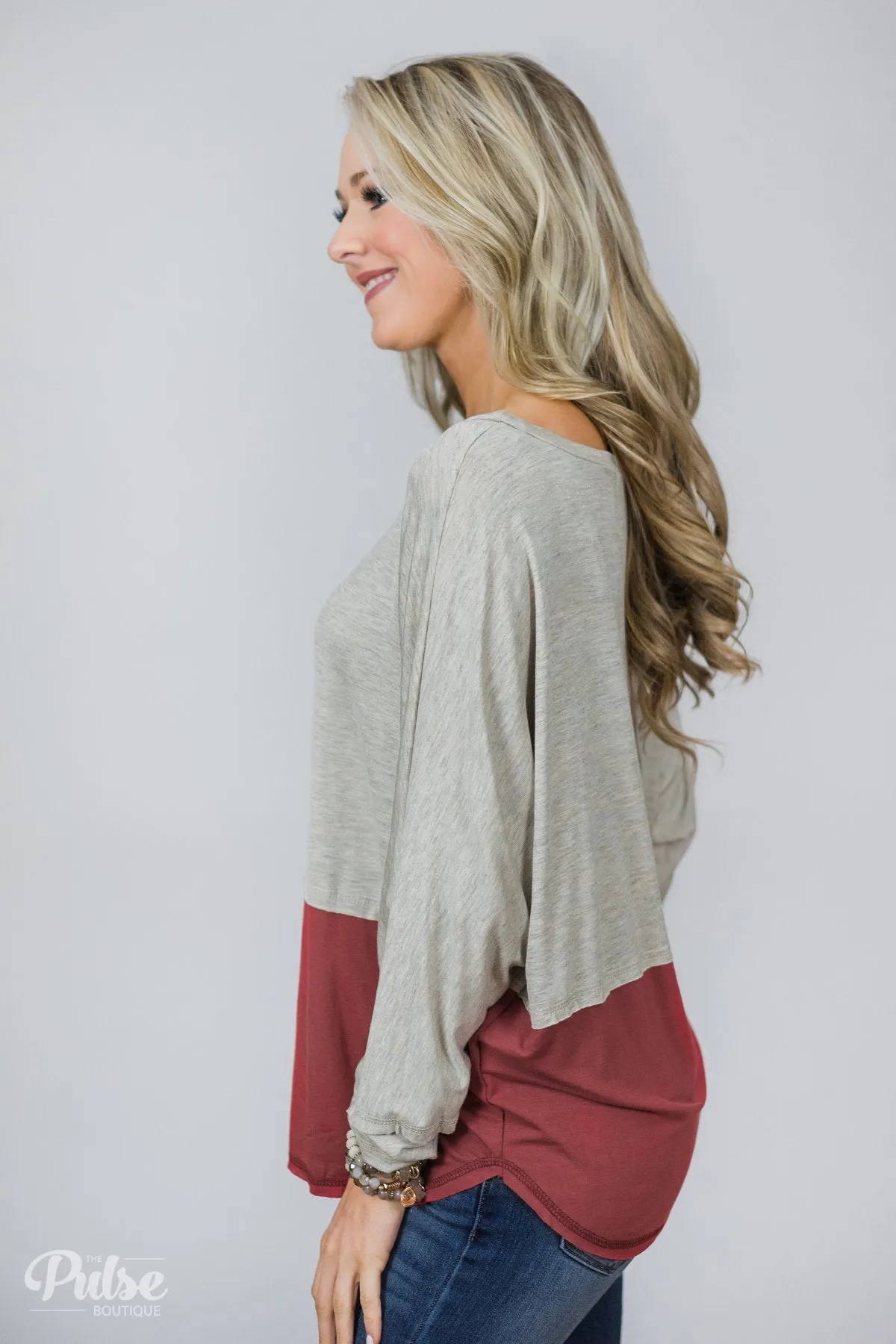 More Than Enough Dolman Color Block Top- Cream & Marsala