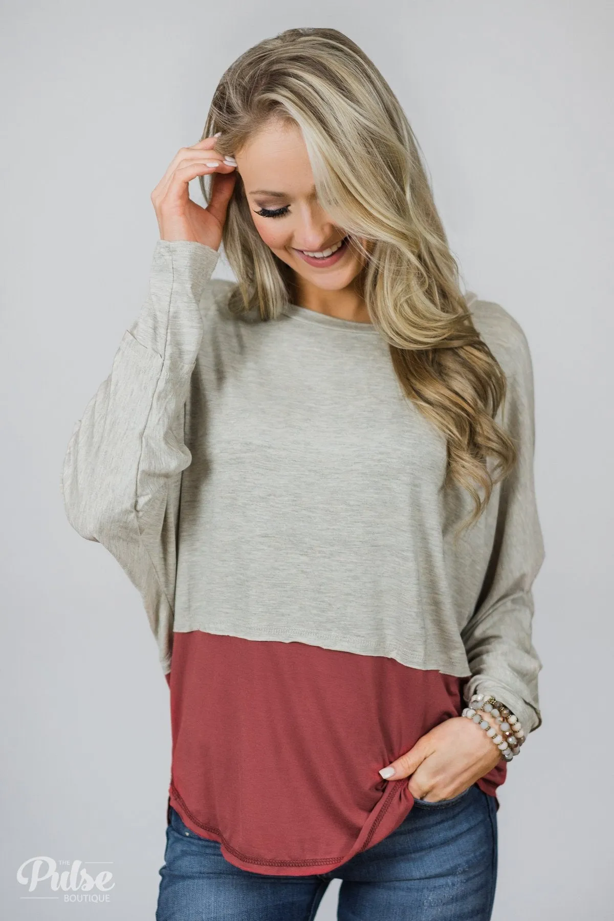 More Than Enough Dolman Color Block Top- Cream & Marsala