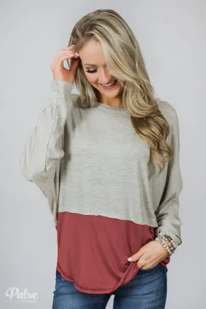 More Than Enough Dolman Color Block Top- Cream & Marsala