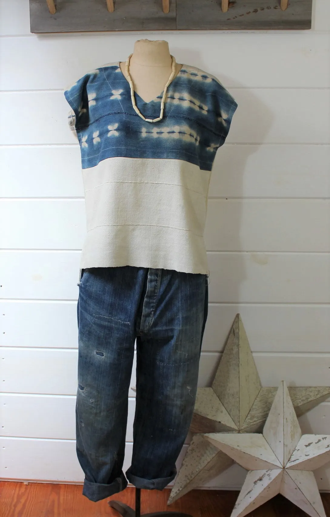 Natural   Indigo Patchwork Top