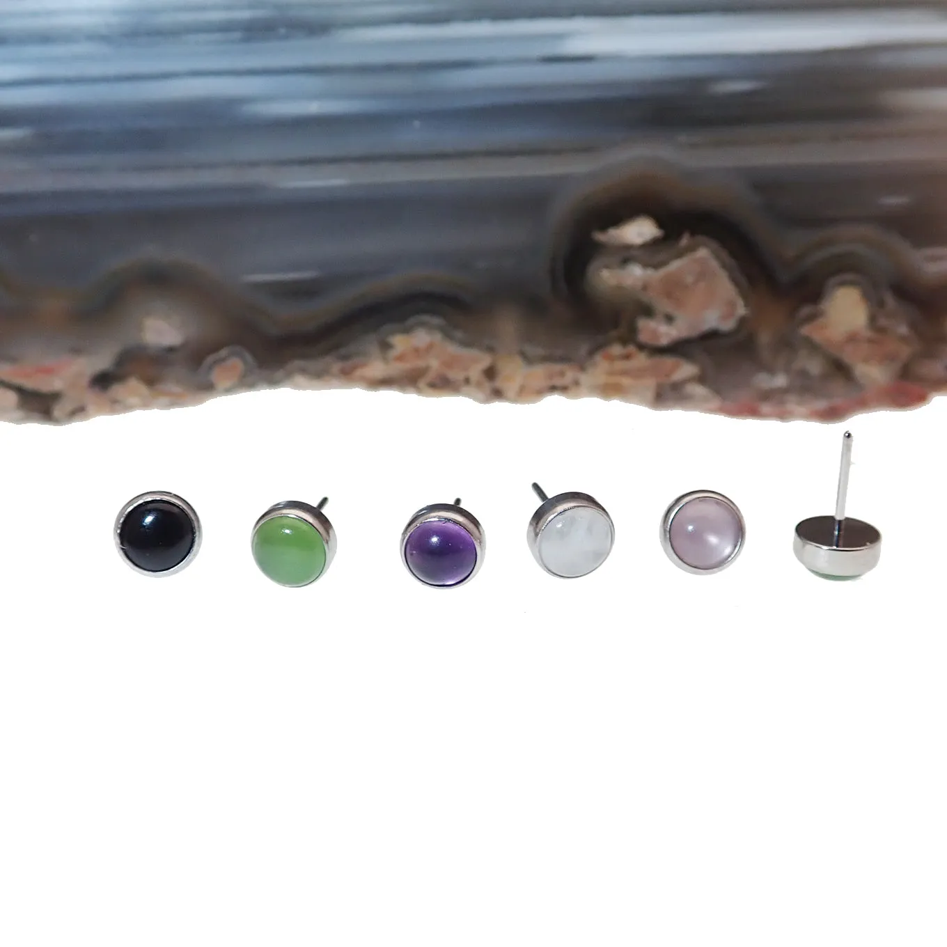 Natural Stone Threadless tops Titanium 4mm or 5mm