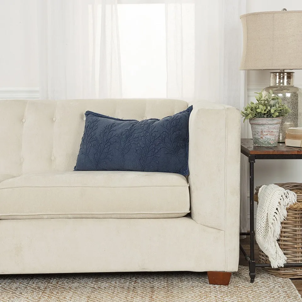 Navy Botanical Pattern Embroidered Lumbar Pillow