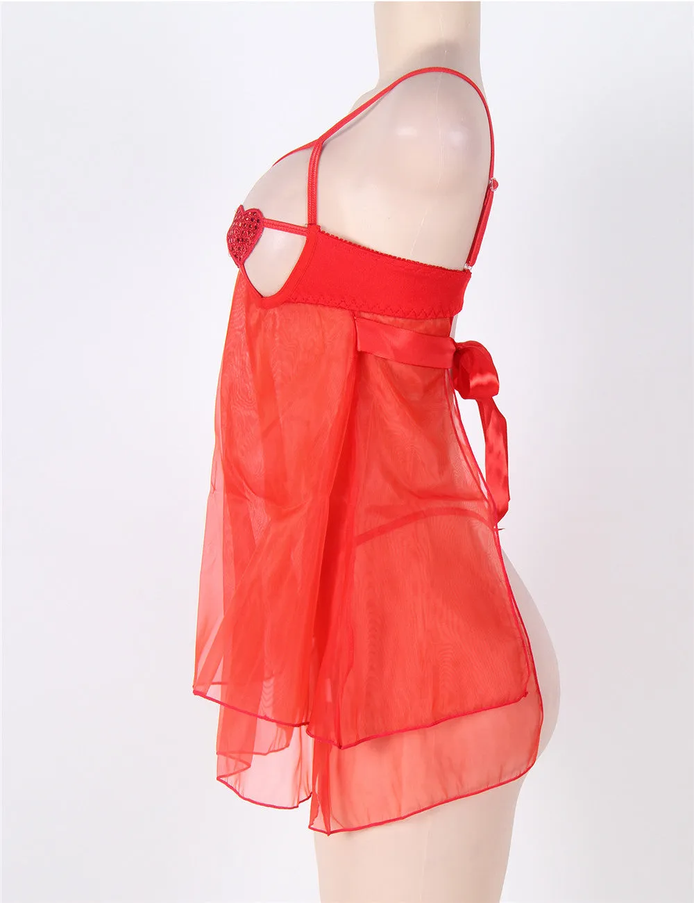 New Red Open Bra Sexy Heart Attack Babydoll