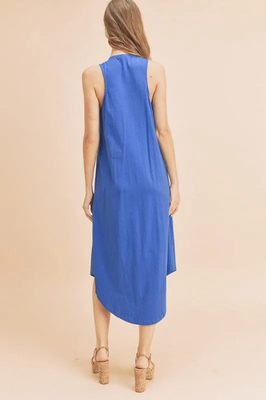 New Summer Front Pleat Detail V-Neck Sleeveless Midi Dress – Elegant, Feminine & Versatile Dress with Pleat Detailing, V-Neckline & Sleeveless Design for Both Casual & Formal Occasions