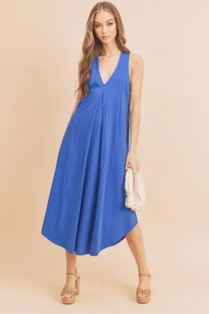 New Summer Front Pleat Detail V-Neck Sleeveless Midi Dress – Elegant, Feminine & Versatile Dress with Pleat Detailing, V-Neckline & Sleeveless Design for Both Casual & Formal Occasions