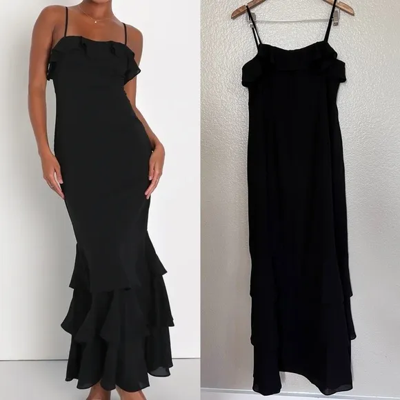 NWOT Lively Evenings Black Sleeveless Tiered Maxi Dress