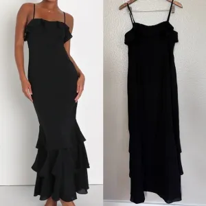 NWOT Lively Evenings Black Sleeveless Tiered Maxi Dress