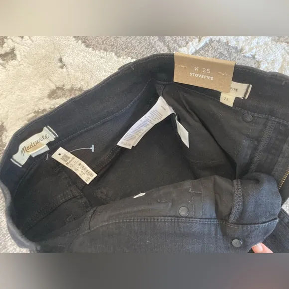 NWT Madewell Sz 25 black stovepipe jeans denim with magic pockets NEW