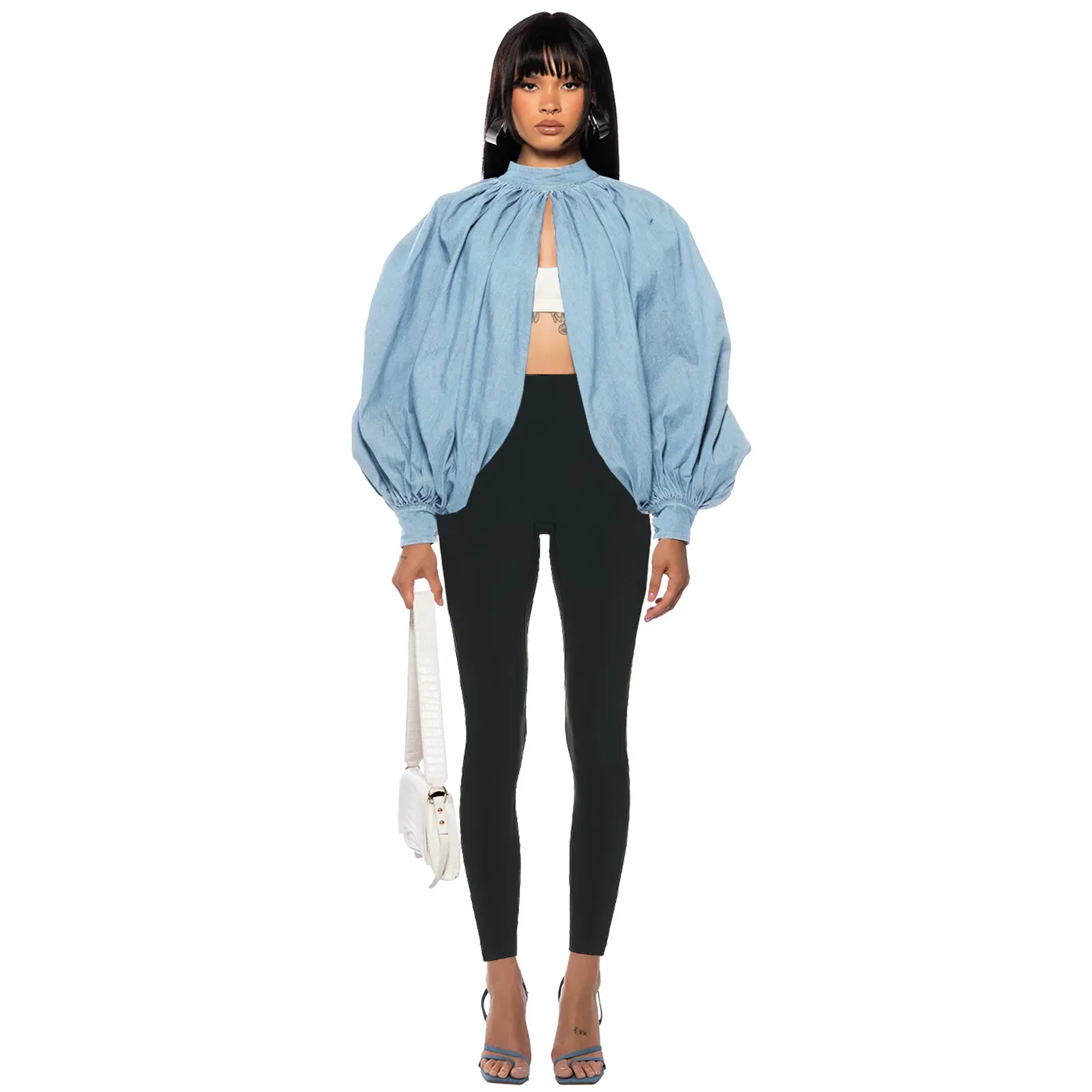 Oblivion Balloon Sleeve Open-Front Denim Jacket