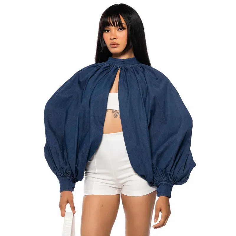 Oblivion Balloon Sleeve Open-Front Denim Jacket