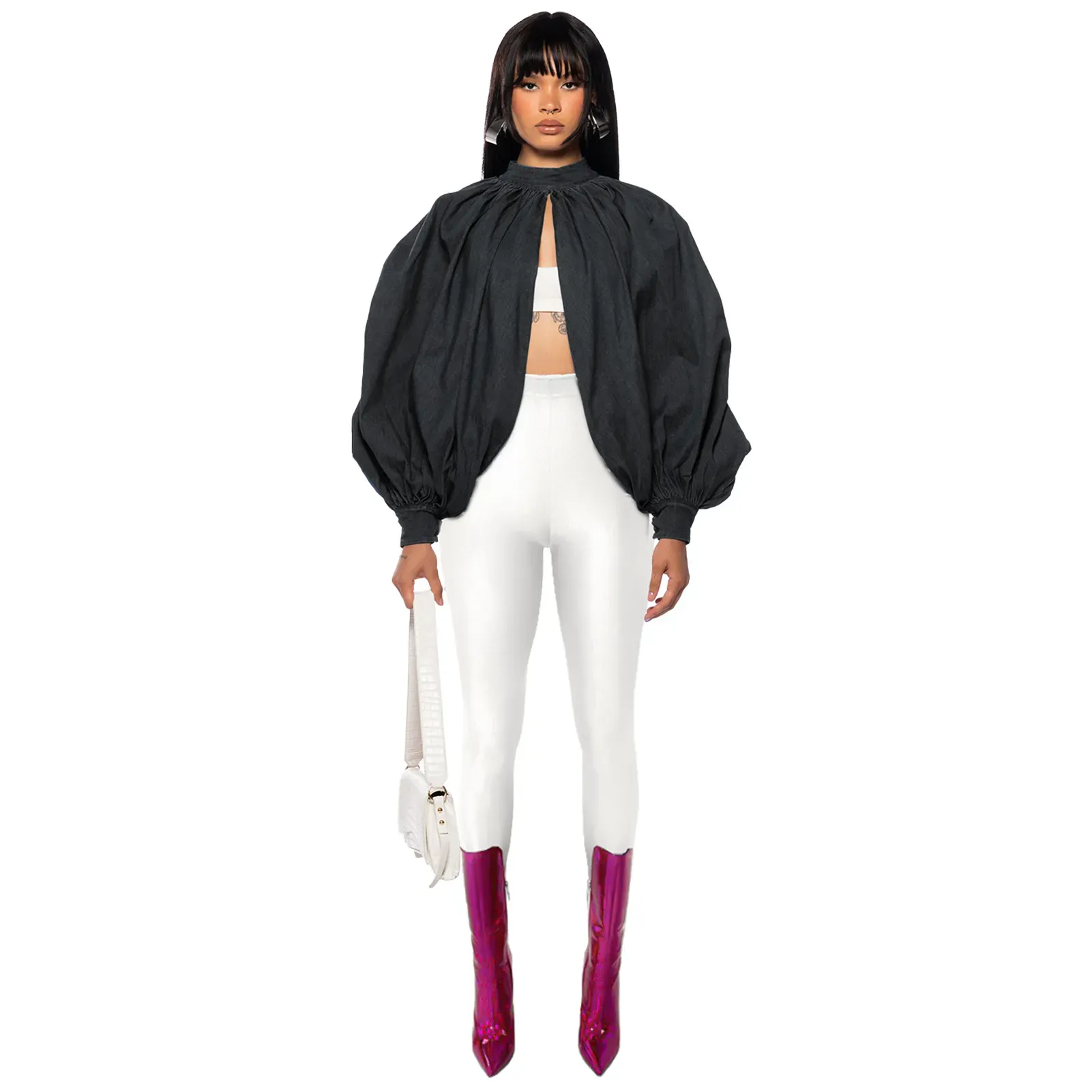 Oblivion Balloon Sleeve Open-Front Denim Jacket