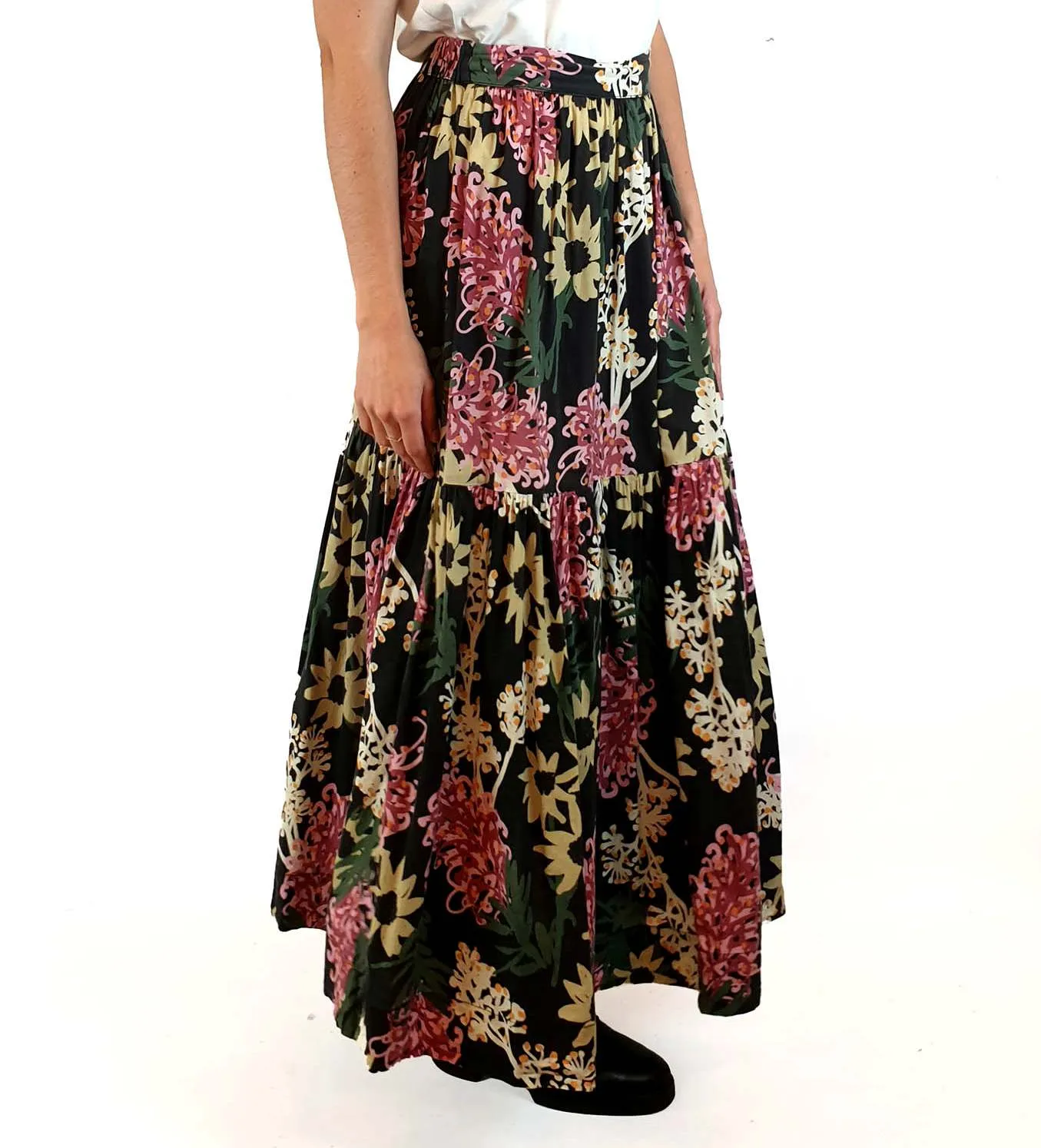 Obus black floral print maxi skirt size 1 (fits 8-10)