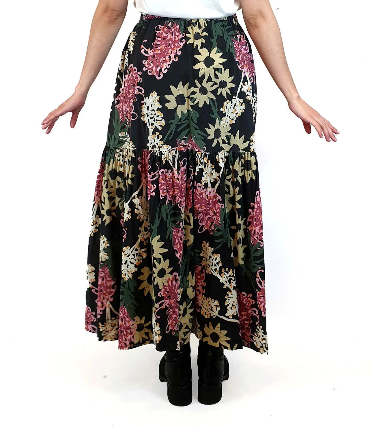 Obus black floral print maxi skirt size 1 (fits 8-10)