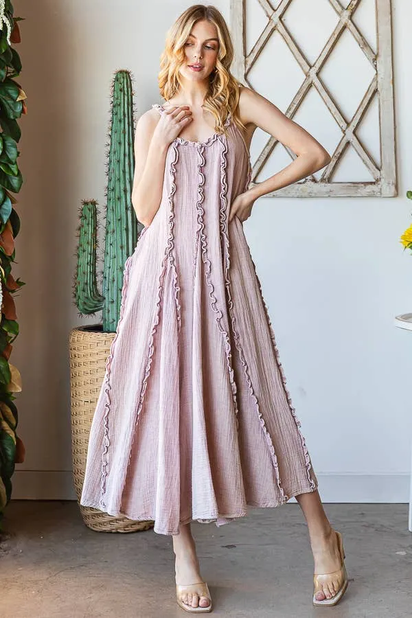 OLI & HALI WASHED RUFFLE SEAM DETAIL MAXI DRESS  BLUE