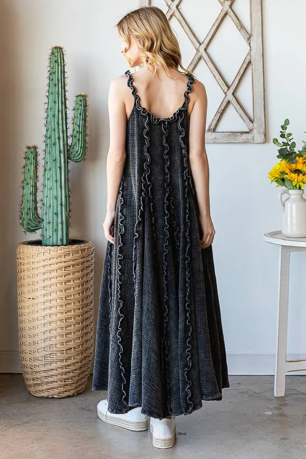 OLI & HALI WASHED RUFFLE SEAM DETAIL MAXI DRESS  BLUE