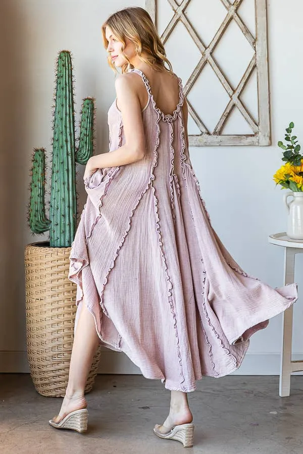 OLI & HALI WASHED RUFFLE SEAM DETAIL MAXI DRESS  BLUE