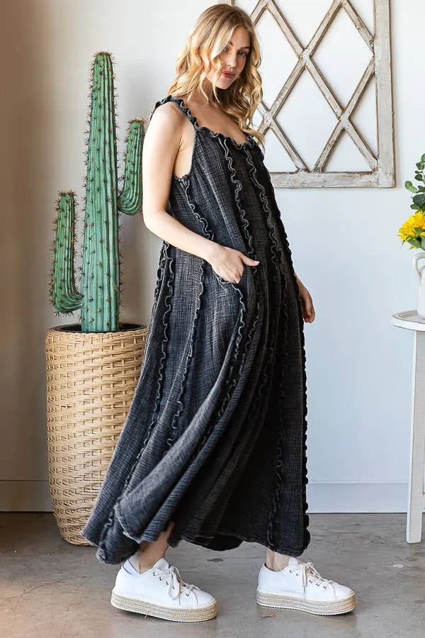 OLI & HALI WASHED RUFFLE SEAM DETAIL MAXI DRESS  BLUE