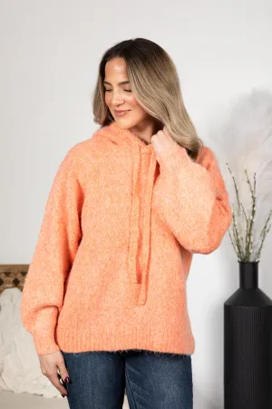 Orange Hooded Soft Brushed Knit Sweater
