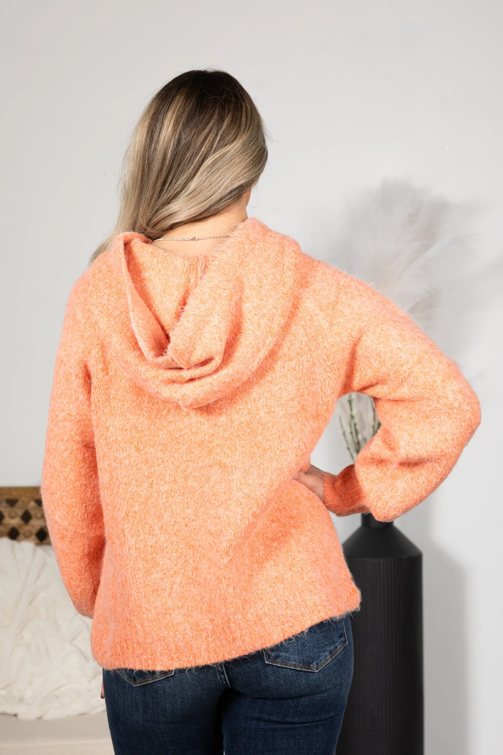 Orange Hooded Soft Brushed Knit Sweater