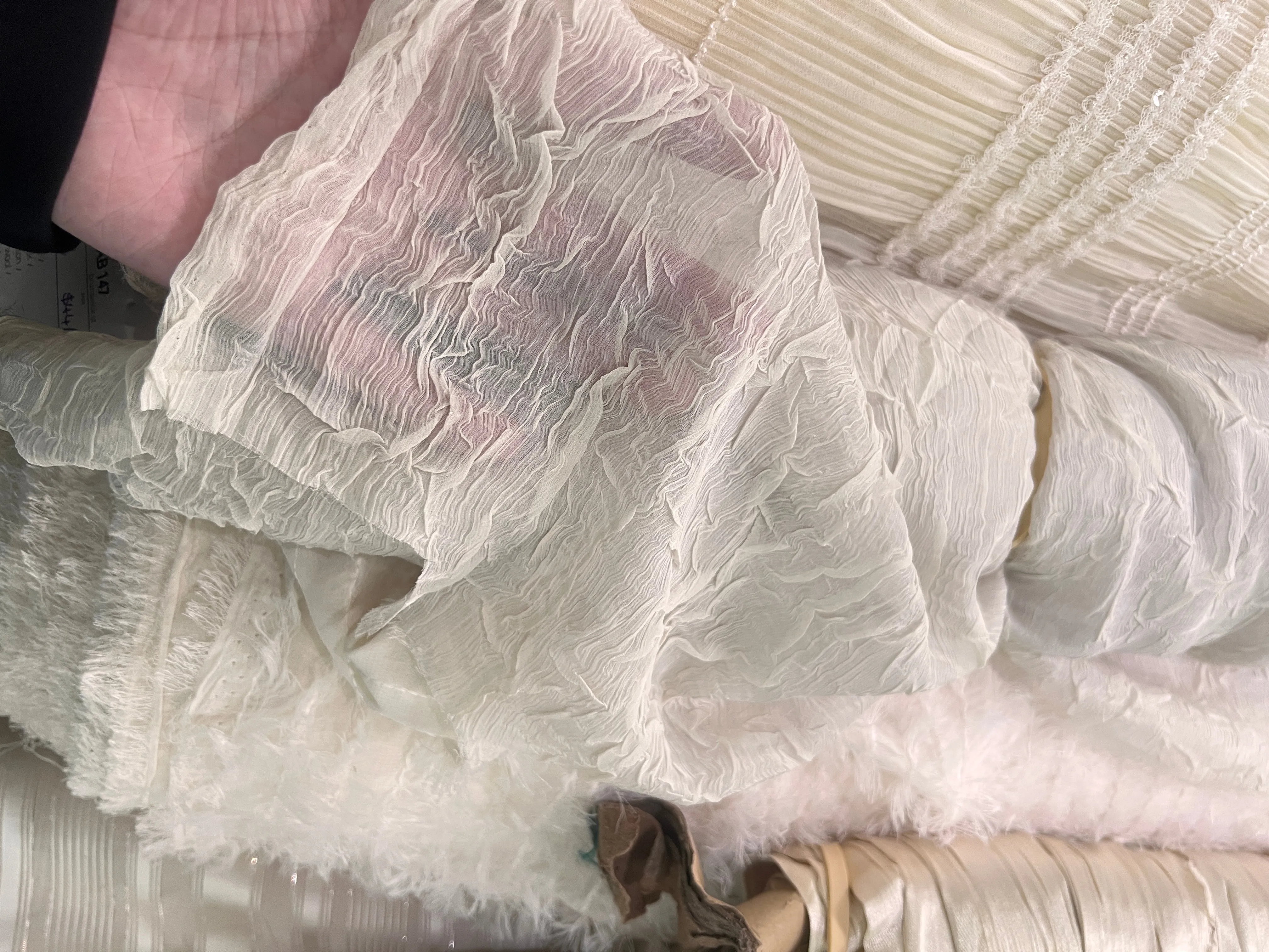 Ornate Puckered Chiffon - Ivory