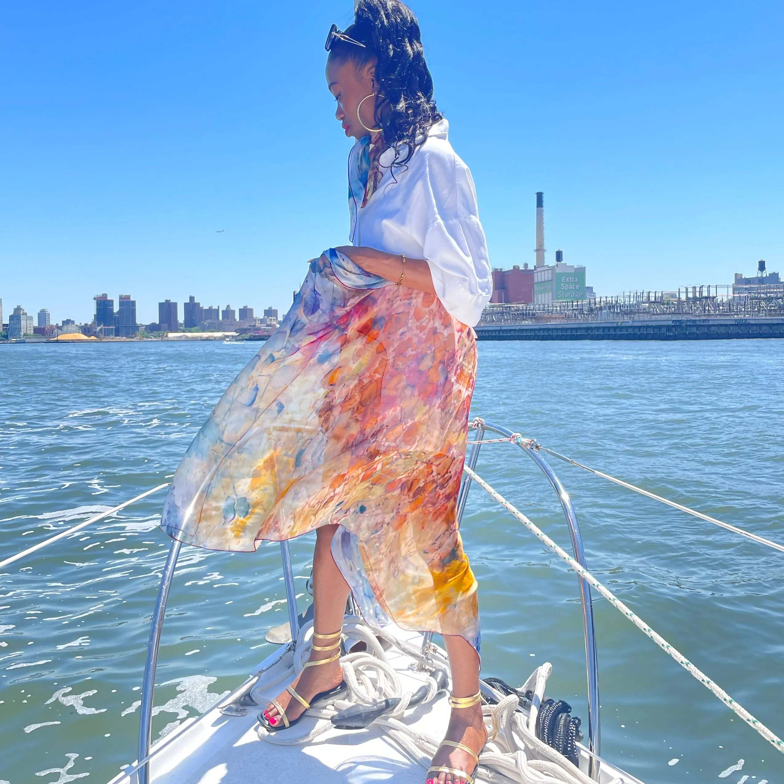 Oversized Rare Earth Silk Chiffon Scarf - 100% Silk, 53" x 53"