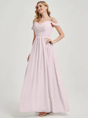 Pale Rose Spaghetti Straps Pleated Chiffon Floor Length Bridesmaid Dress