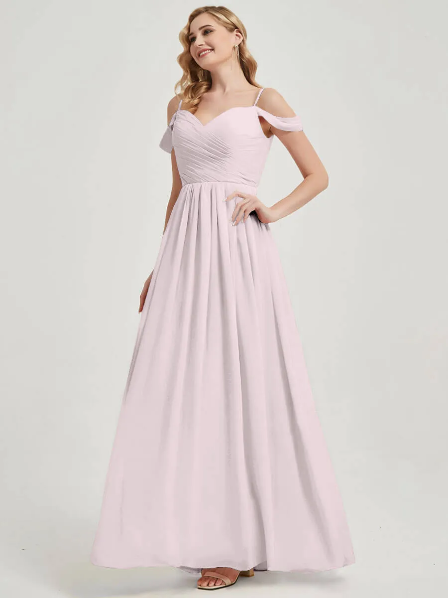 Pale Rose Spaghetti Straps Pleated Chiffon Floor Length Bridesmaid Dress