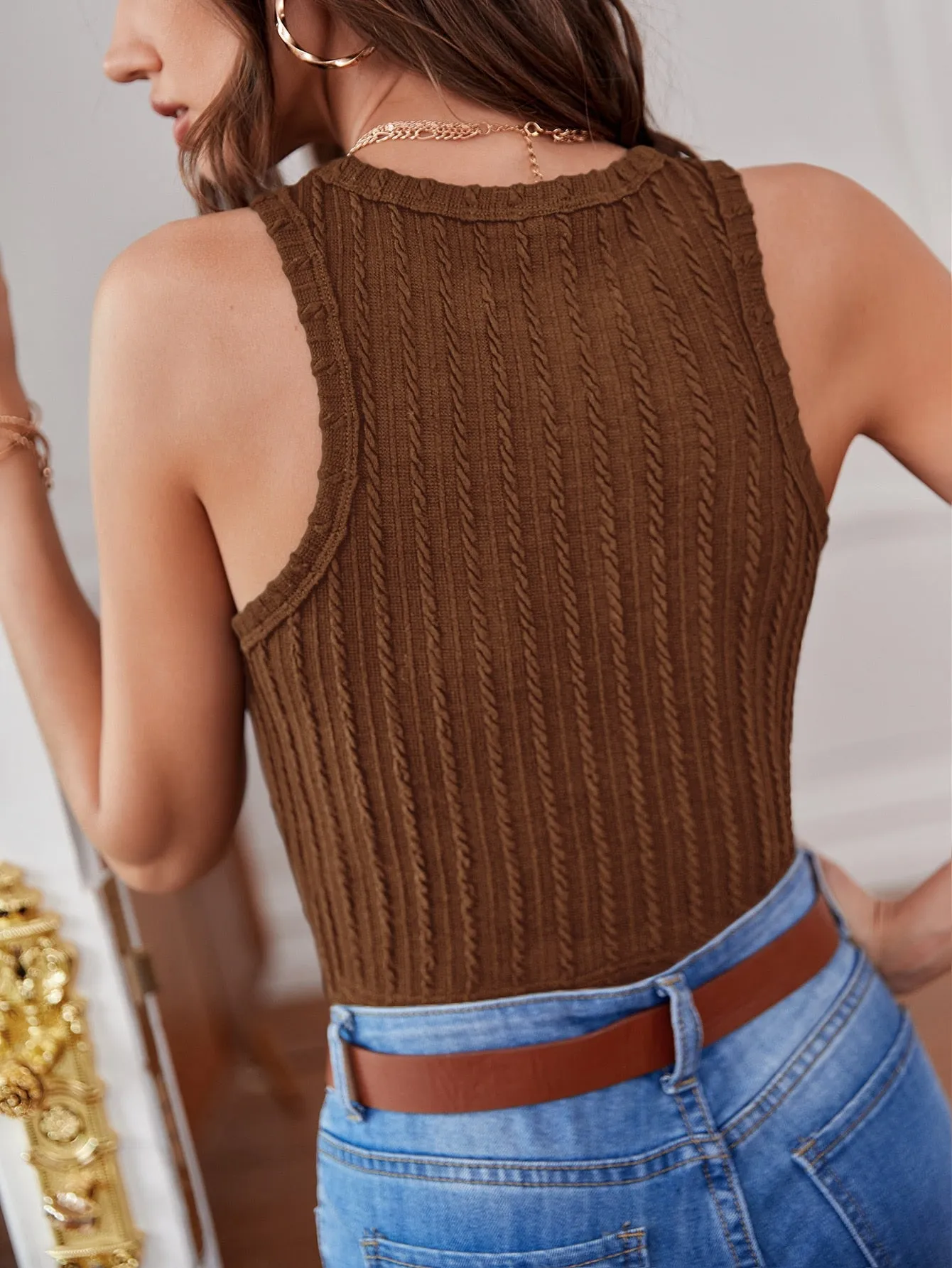 Parien Frenchy Solid Cable Knit Tank Top