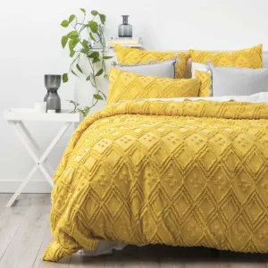 Park Avenue Medallion Cotton Vintage Washed Tufted Quilt Cover Set - Misted Yellow