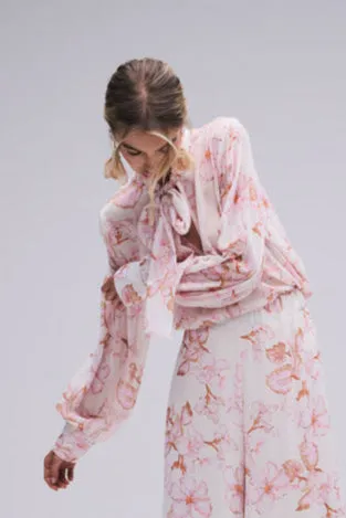 Piab Sufima Cream/Pink Floral Print Chiffon Blouse