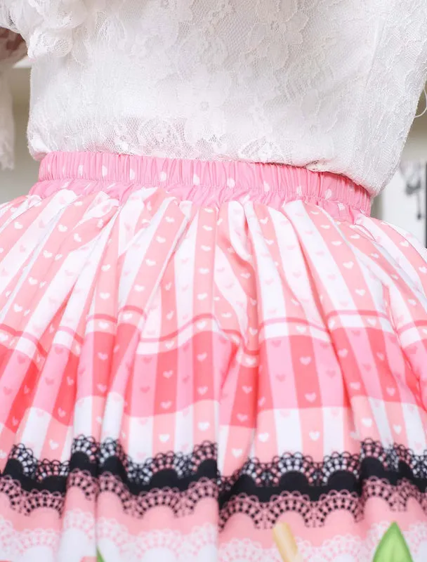 Pink Lolita Dress Sweet Cupcake Printed Lolita Skirt Ruffles Trim