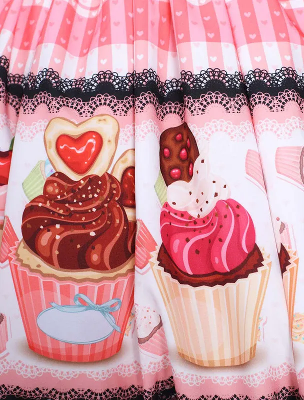 Pink Lolita Dress Sweet Cupcake Printed Lolita Skirt Ruffles Trim