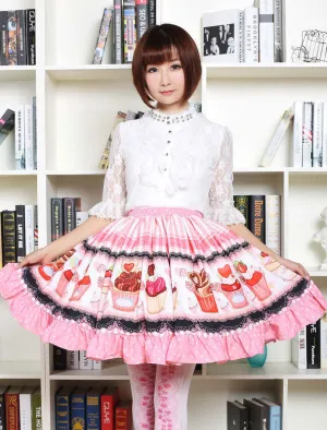 Pink Lolita Dress Sweet Cupcake Printed Lolita Skirt Ruffles Trim