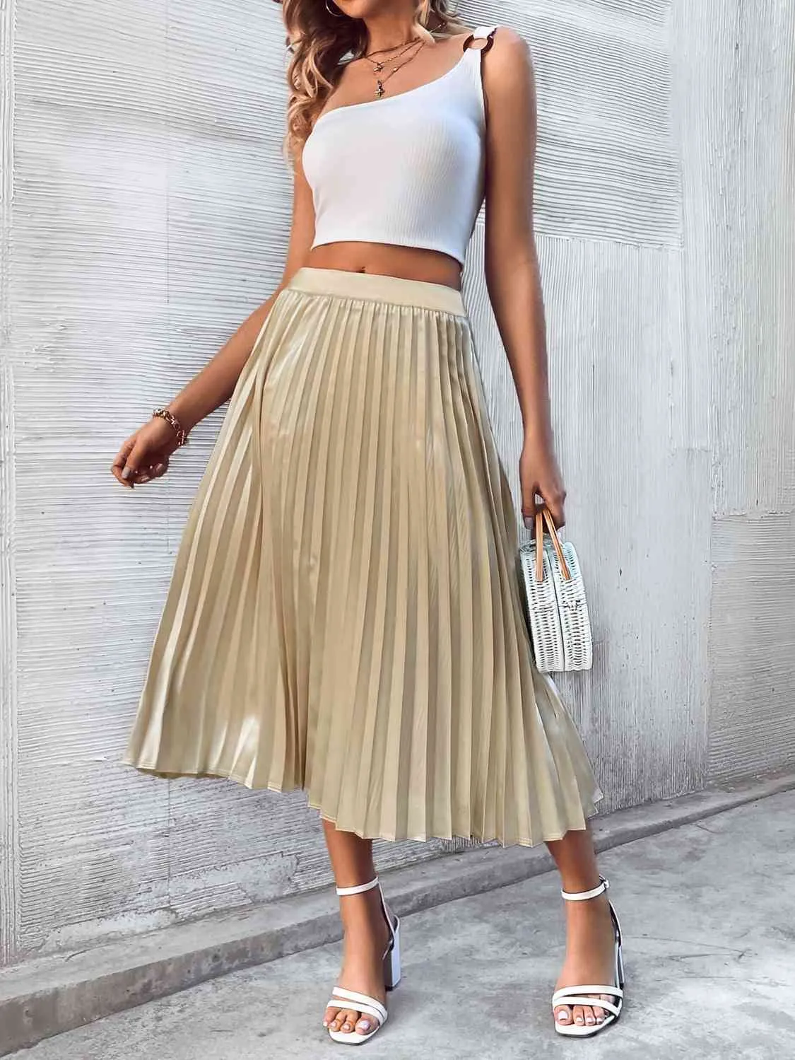 Pleated Gold Midi Skirt