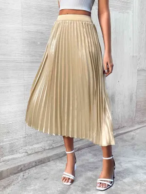 Pleated Gold Midi Skirt