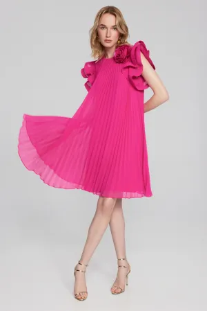 Pleated Swing Dress With Organza Floral Detail