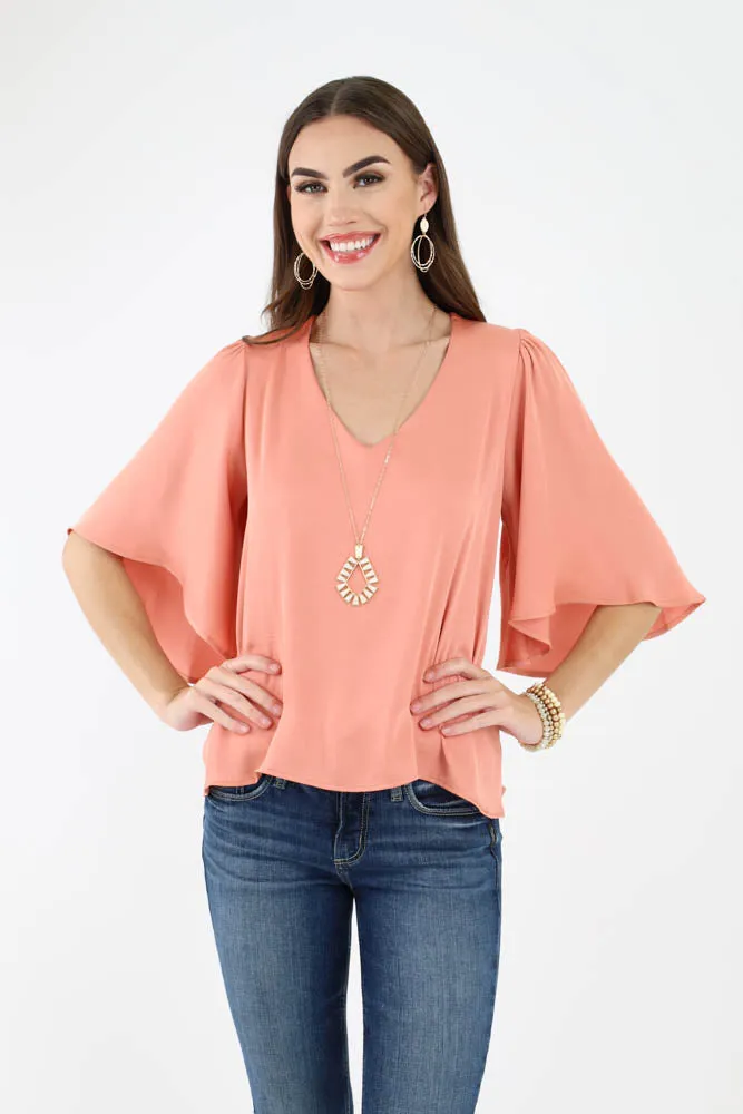 Poly Silk Petal Sleeve Top - Fuchsia
